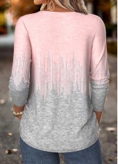 Geometric Print Tummy Coverage Pink Long Sleeve T Shirt