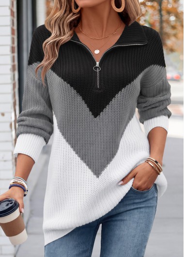 Tummy Coverage Black Long Sleeve Turn Down Collar Sweater Tummy Coverage Black Long Sleeve Turn Down Collar Sweater