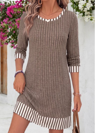 Tummy Coverage Gray Brown Short Long Sleeve Dress