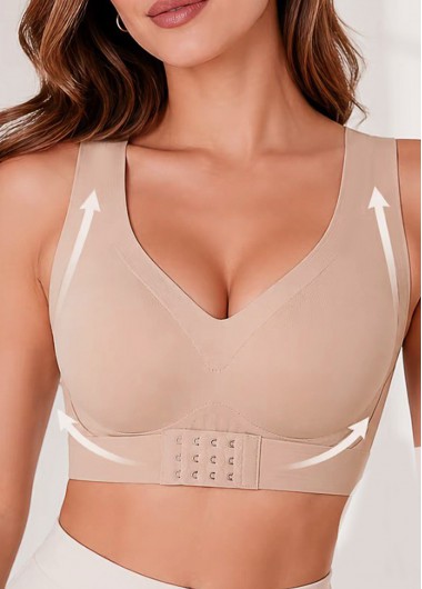 V Neck Skin Color Front Hook Bra
