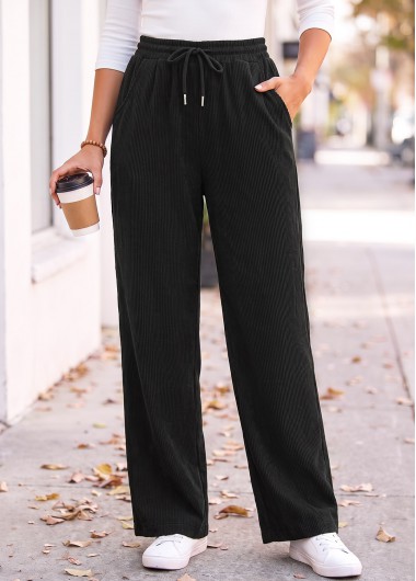 Black Straight Leg Elastic Waist High Waisted Pants Black Straight Leg Elastic Waist High Waisted Pants