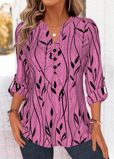 Leaf Print Curved Hem Violet Long Sleeve Shirt Leaf Print Curved Hem Violet Long Sleeve Shirt