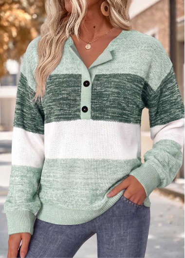 Striped Tummy Coverage Mint Green Long Sleeve Sweatshirt
