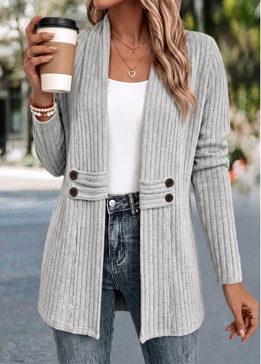 Button Light Grey Long Sleeve Coat