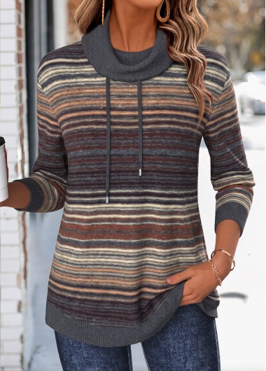 Multi Stripe Print Double Side Pockets Dark Grey Sweatshirt