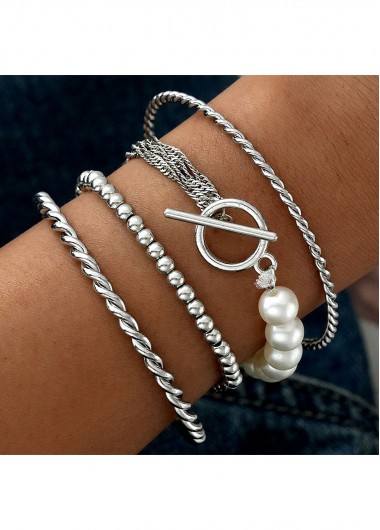 Silvery White Round Design Alloy Bracelets Set