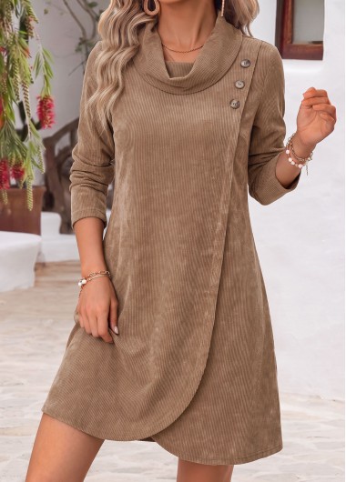 Tummy Coverage Dark Camel Short Long Sleeve Dress Tummy Coverage Dark Camel Short Long Sleeve Dress