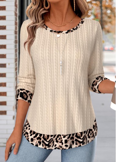 Leopard Fake 2in1 Skin Color Long Sleeve T Shirt