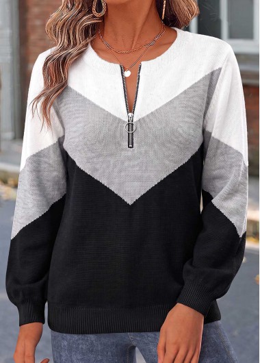 Geometric Print Patchwork Black Long Sleeve Sweater