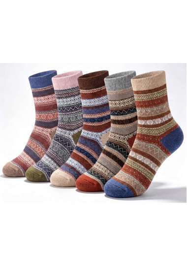 Mid Calf Chevron Print Multi Color Socks