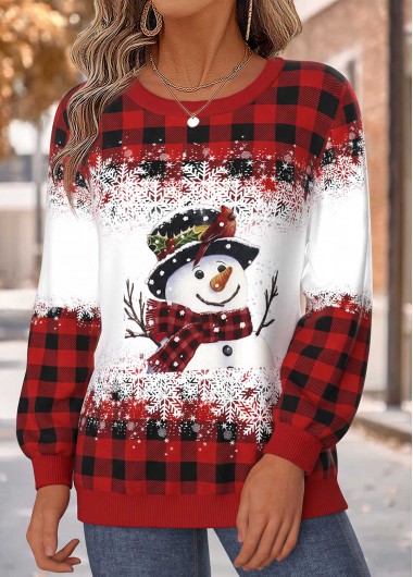 Christmas Tummy Coverage Red Long Sleeve Round Neck Sweatshirt