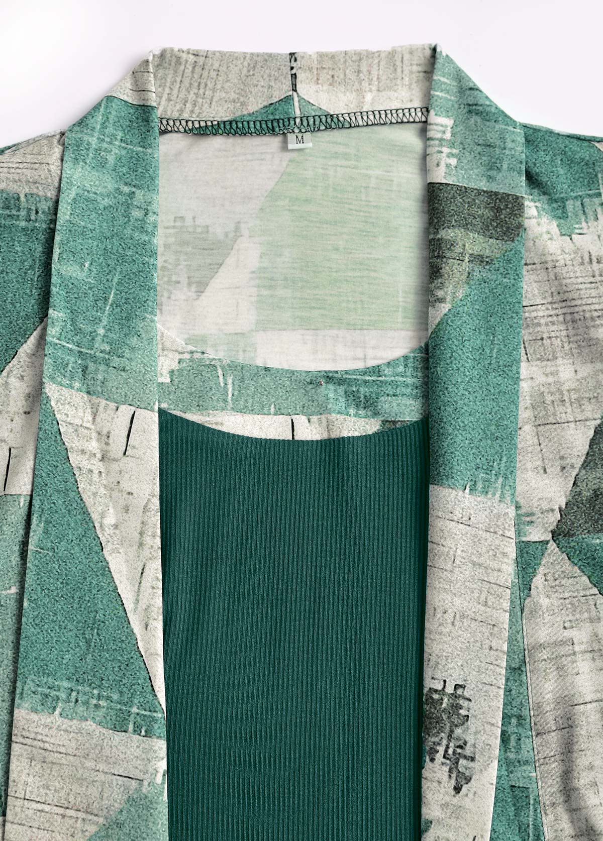 Geometric Print Sage Green Fake Two Piece Twinset