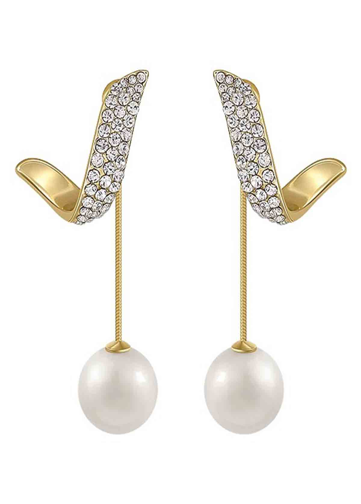 White Pearl Design Asymmetrical Alloy Earrings