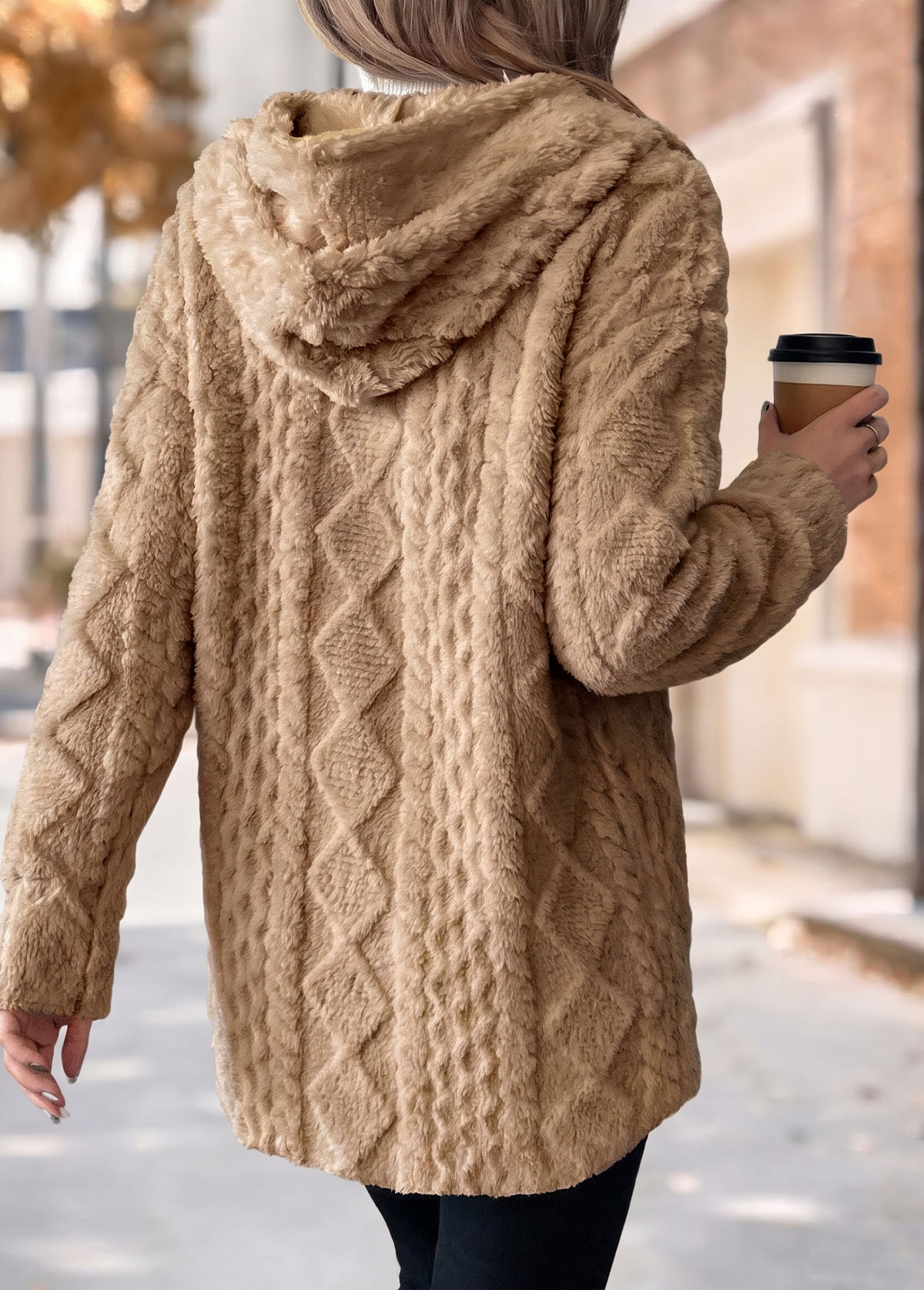 Tummy Coverage Light Coffee Long Sleeve Hooded Coat