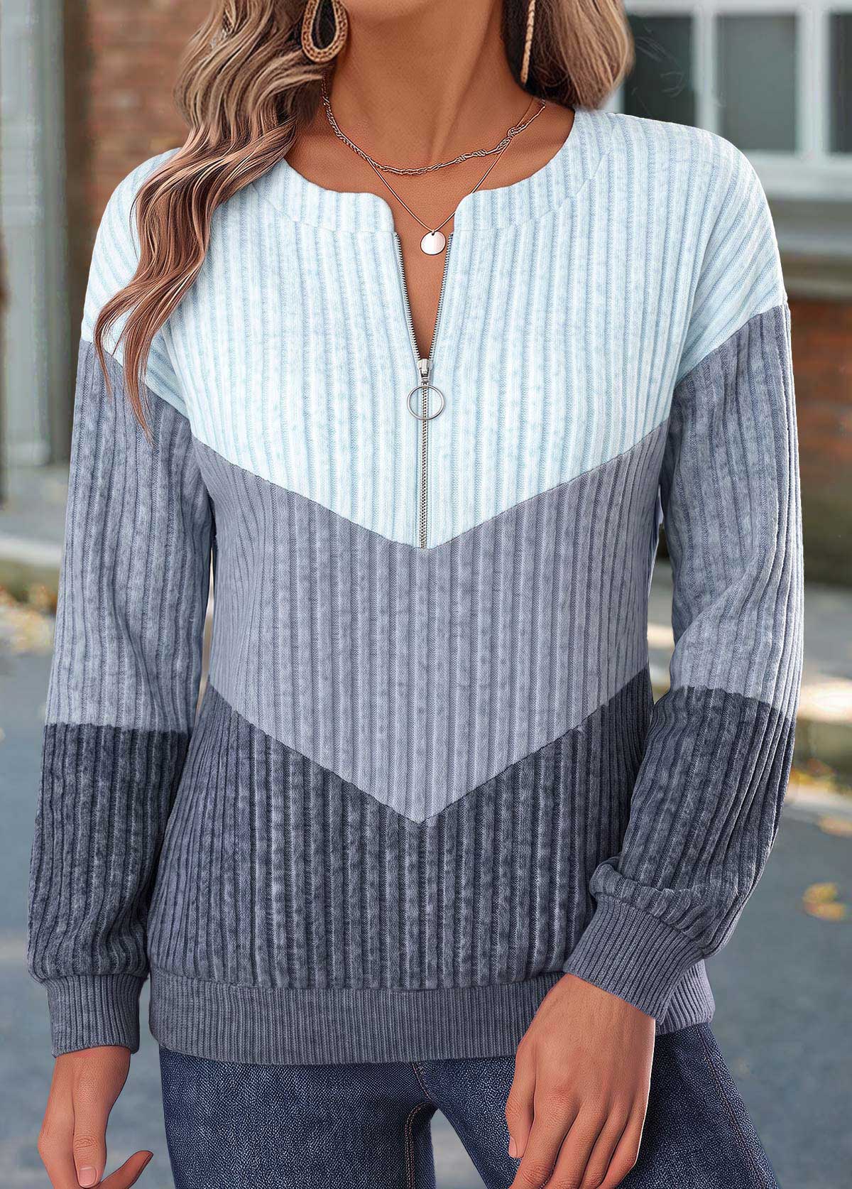 Zipper Dusty Blue Long Sleeve Sweatshirt