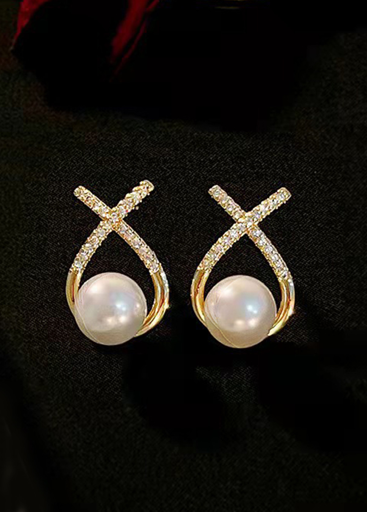 Gold Cross Pearl Earrings for Women Elegant