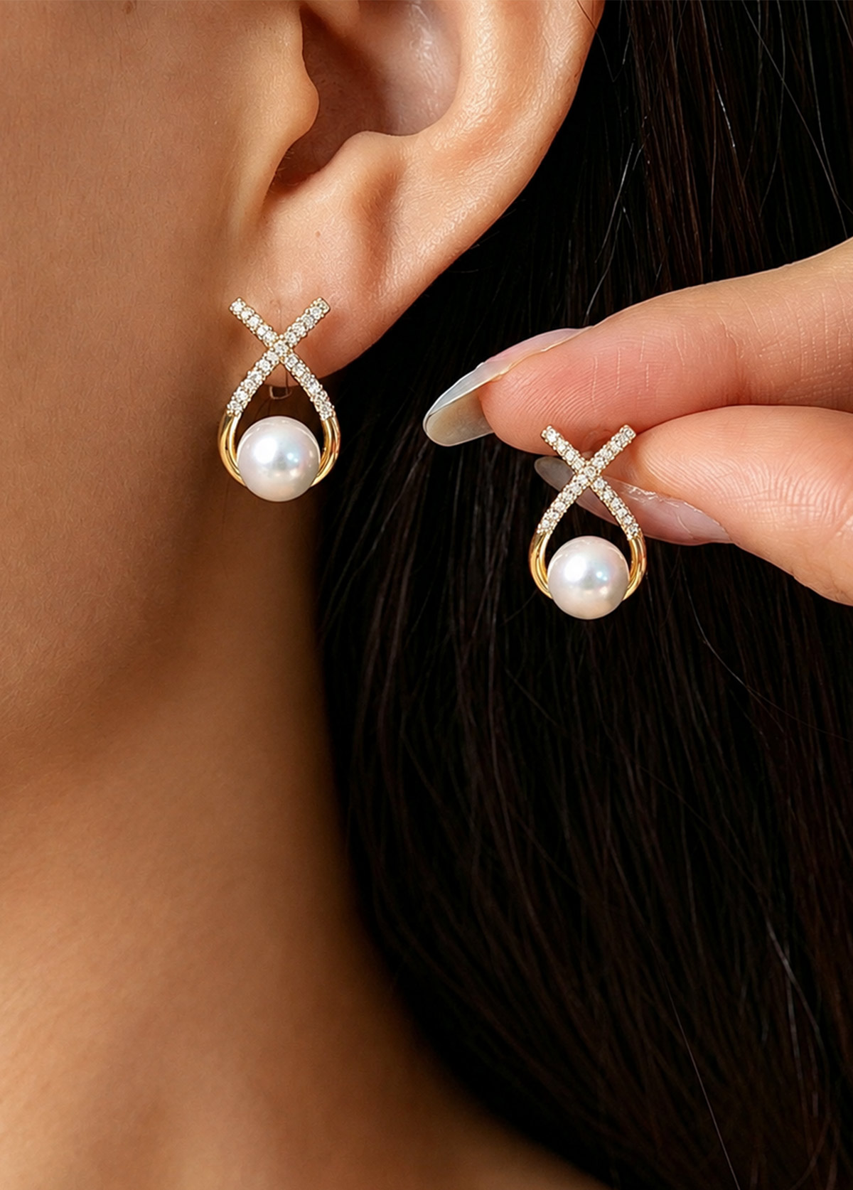 Gold Cross Pearl Earrings for Women Elegant