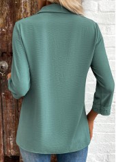 Button Patchwork Turquoise 3/4 Sleeve Shirt