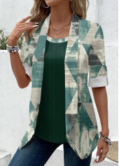 Geometric Print Sage Green Fake Two Piece Twinset