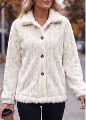 Tummy Coverage White Long Sleeve Turn Down Collar Coat