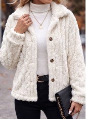 Tummy Coverage White Long Sleeve Turn Down Collar Coat