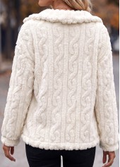 Tummy Coverage White Long Sleeve Turn Down Collar Coat