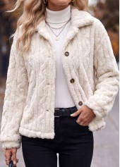 Tummy Coverage White Long Sleeve Turn Down Collar Coat