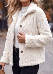 Tummy Coverage White Long Sleeve Turn Down Collar Coat