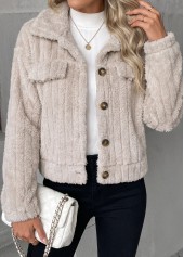 Button Beige Long Sleeve Turn Down Collar Coat