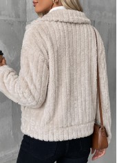 Button Beige Long Sleeve Turn Down Collar Coat