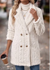 Tummy Coverage White Long Sleeve Turn Down Collar Coat