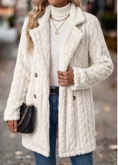 Tummy Coverage White Long Sleeve Turn Down Collar Coat