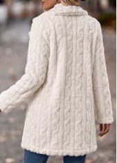 Tummy Coverage White Long Sleeve Turn Down Collar Coat
