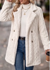 Tummy Coverage White Long Sleeve Turn Down Collar Coat