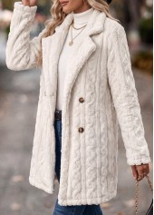 Tummy Coverage White Long Sleeve Turn Down Collar Coat