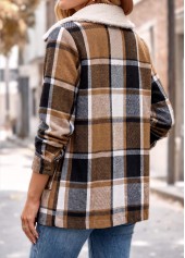 Plaid Patch Pocket Light Coffee Long Sleeve Coat