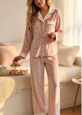 Dusty Pink Turn Down Collar Lounge Top and Pants