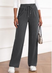 Dark Grey Straight Leg Elastic Waist High Waisted Pants