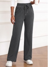 Dark Grey Straight Leg Elastic Waist High Waisted Pants