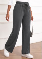Dark Grey Straight Leg Elastic Waist High Waisted Pants