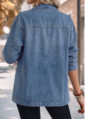 Patch Pocket Blue Long Sleeve Lapel Coat