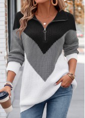 Tummy Coverage Black Long Sleeve Turn Down Collar Sweater