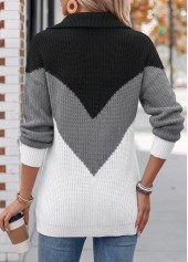 Tummy Coverage Black Long Sleeve Turn Down Collar Sweater