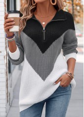 Tummy Coverage Black Long Sleeve Turn Down Collar Sweater