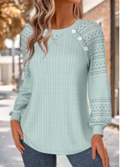Button Green Long Sleeve Round Neck Sweatshirt