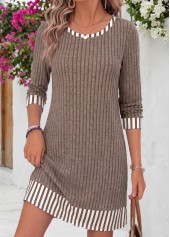 Tummy Coverage Gray Brown Short Long Sleeve Dress