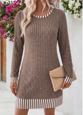 Tummy Coverage Gray Brown Short Long Sleeve Dress