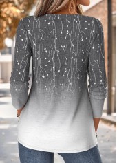 Ombre Grey Long Sleeve V Neck T Shirt