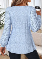 Layered Light Blue Long Sleeve Round Neck T Shirt