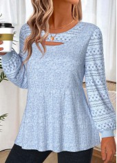 Layered Light Blue Long Sleeve Round Neck T Shirt